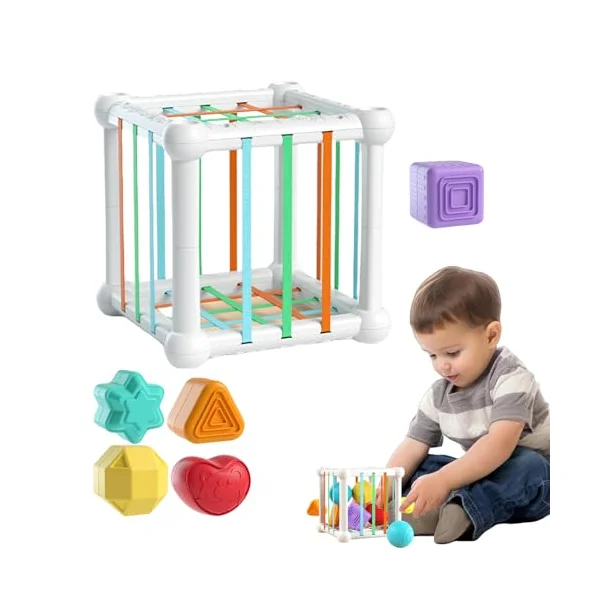 Shape Sorter Learning Interactive Texture | Sensory Blocks Cubes Game Fine Motor Skills Hand-Eye Coordination Cognitive Enlightenment for 1-3 Years Home Travel