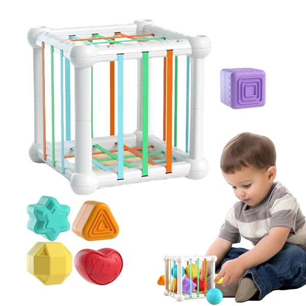 Shape Sorter Learning Interactive Texture | Sensory Blocks Cubes Game Fine Motor Skills Hand-Eye Coordination Cognitive Enlightenment for 1-3 Years Home Travel