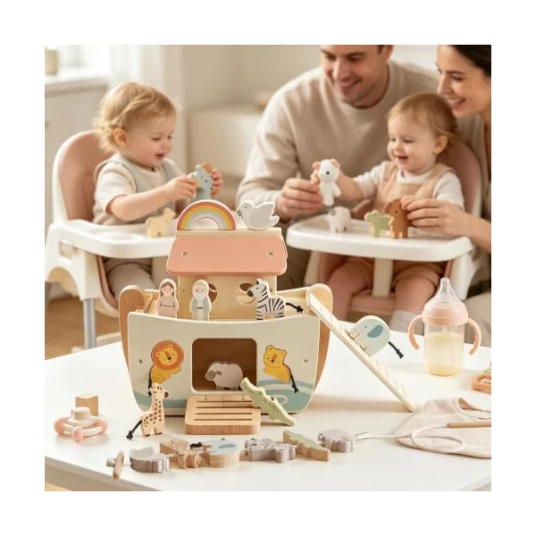 Shape Toys 5-in-1 Wooden Educational Stacking Fine Motor Skills | Child Shape Learning Sorter Toys for Holiday Party Favor Home Kindergarten Daycare Classroom