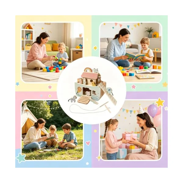 Shape Toys 5-in-1 Wooden Educational Stacking Fine Motor Skills | Child Shape Learning Sorter Toys for Holiday Party Favor Home Kindergarten Daycare Classroom