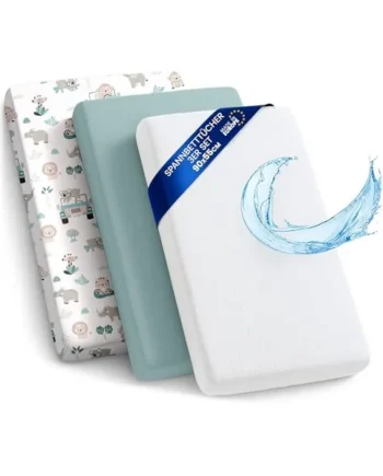 Sheet for Moses Basket Bassinet Crib and Fitted Set of 3: 55x90 cm - 2x Sheets + 1x Waterproof Mattress Protector Set Pram Bed Baby Cot Liner Cover Breathable 55 x 90