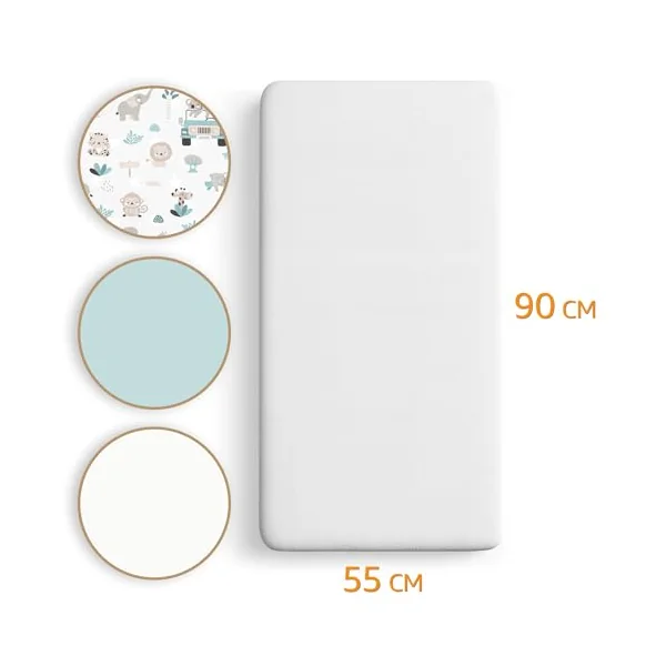 Sheet for Moses Basket Bassinet Crib and Fitted Set of 3: 55x90 cm - 2x Sheets + 1x Waterproof Mattress Protector Set Pram Bed Baby Cot Liner Cover Breathable 55 x 90