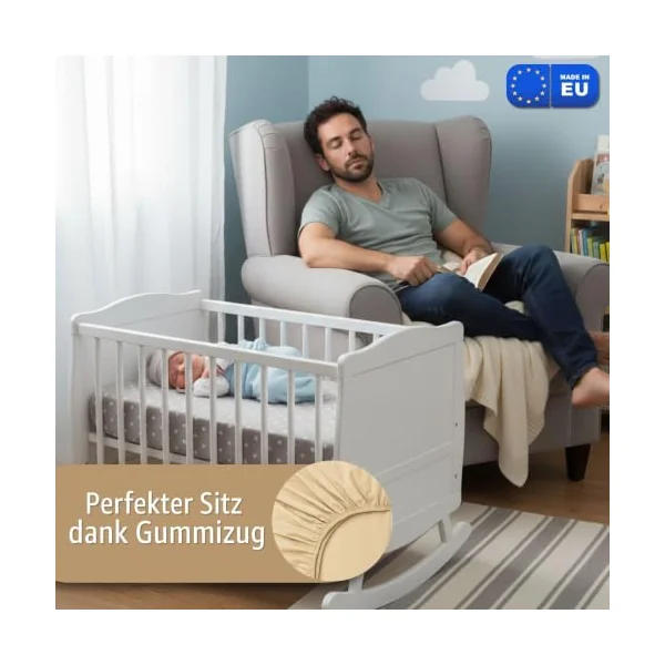 Sheet for Moses Basket Bassinet Crib and Fitted Set of 3: 55x90 cm - 2x Sheets + 1x Waterproof Mattress Protector Set Pram Bed Baby Cot Liner Cover Breathable 55 x 90