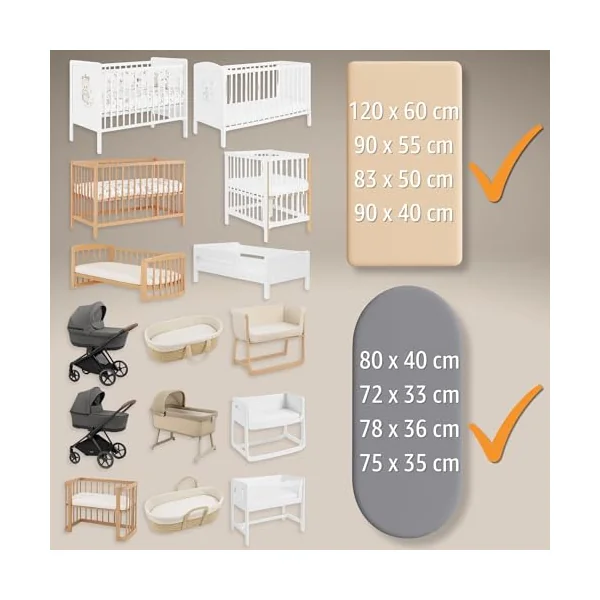 Sheet for Moses Basket Bassinet Crib and Fitted Set of 3: 55x90 cm - 2x Sheets + 1x Waterproof Mattress Protector Set Pram Bed Baby Cot Liner Cover Breathable 55 x 90