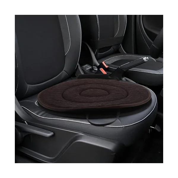 SHINEOFI 360-Degree Rotating Car Seat Cushion Pad for Elderly and Pregnant Women, Non-Slip Coffee Color Swivel Support Mat, Four-Season Portable Automotive Seat Accessory