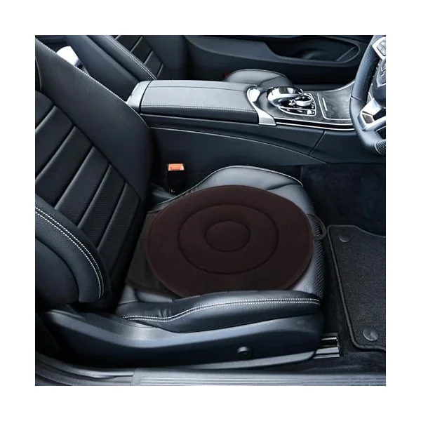 SHINEOFI 360-Degree Rotating Car Seat Cushion Pad for Elderly and Pregnant Women, Non-Slip Coffee Color Swivel Support Mat, Four-Season Portable Automotive Seat Accessory