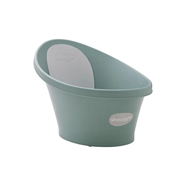 Shnuggle Baby Bath Tub Featuring Ergonomic Bum Bump Support, Soft Foam Backrest and an Integrated Plug. A Compact, Space-Saving Bathing Solution for Newborns up to 12 Months - Eucalyptus