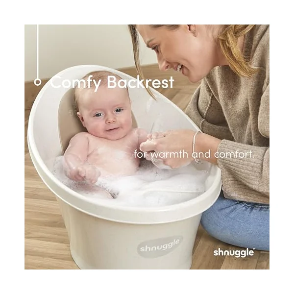 Shnuggle Baby Bath Tub Featuring Ergonomic Bum Bump Support, Soft Foam Backrest and an Integrated Plug. A Compact, Space-Saving Bathing Solution for Newborns up to 12 Months - Eucalyptus