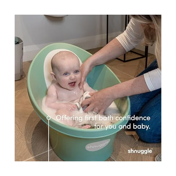Shnuggle Baby Bath Tub Featuring Ergonomic Bum Bump Support, Soft Foam Backrest and an Integrated Plug. A Compact, Space-Saving Bathing Solution for Newborns up to 12 Months - Eucalyptus