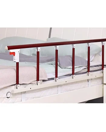 Side Guard for Elderly Bed Rails Guard Adults Assist Handle Handicap Bed Railing Metal Red Wood Grain Side Handicap Safety Folding Swing Grab Bar Home Care Bed Side Handrail (Size