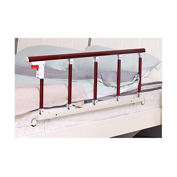 Side Guard for Elderly Bed Rails Guard For Elderly Assist Handle Railing Bed Side Rail For Kids Handicap Safety Folding Swing Grab Bar Home Care Metal Red Wood Grain Bed Side Handr