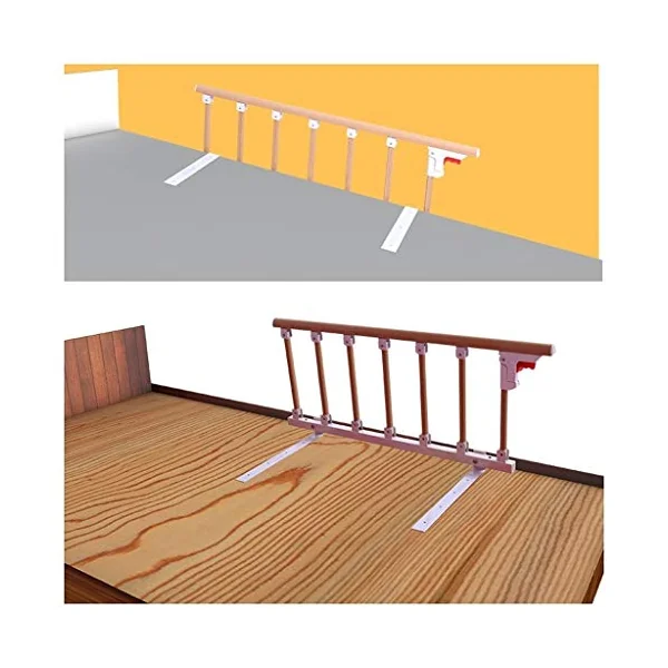 Side Guard for Elderly Bed Rails Guard For Elderly Assist Handle Railing Bed Side Rail For Kids Handicap Safety Folding Swing Grab Bar Home Care Metal Red Wood Grain Bed Side Handr