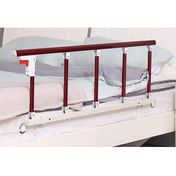 Side Guard for Elderly Bed Rails Guard For Elderly Assist Handle Railing Bed Side Rail For Kids Handicap Safety Folding Swing Grab Bar Home Care Metal Red Wood Grain Bed Side Handr
