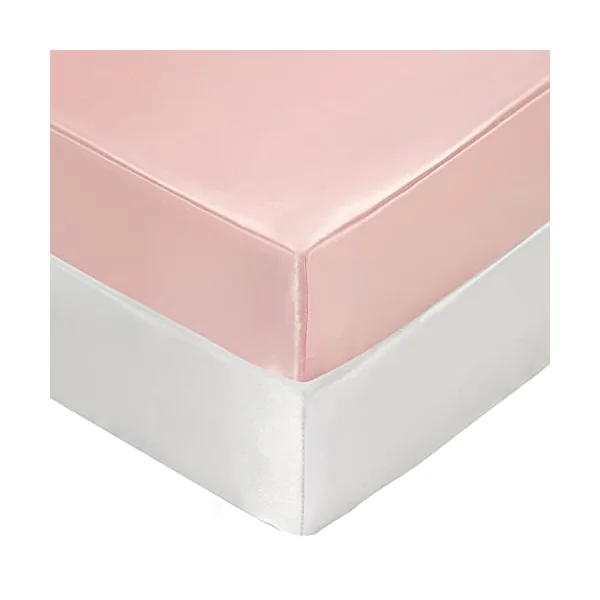SiinvdaBZX 2 Pack Satin Crib Sheets for Girls - Soft and Silky Fitted Sheet for Standard Crib and Toddler Mattress (Pink&White, 52"x28"x8")