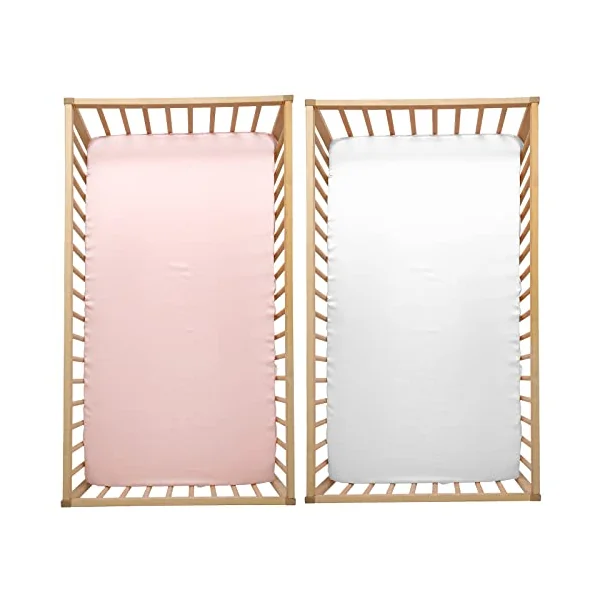 SiinvdaBZX 2 Pack Satin Crib Sheets for Girls - Soft and Silky Fitted Sheet for Standard Crib and Toddler Mattress (Pink&White, 52"x28"x8")