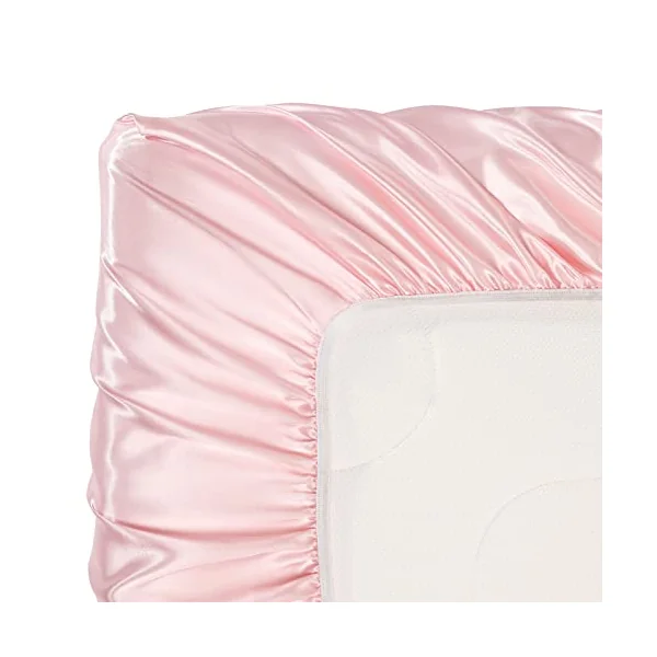 SiinvdaBZX 2 Pack Satin Crib Sheets for Girls - Soft and Silky Fitted Sheet for Standard Crib and Toddler Mattress (Pink&White, 52"x28"x8")