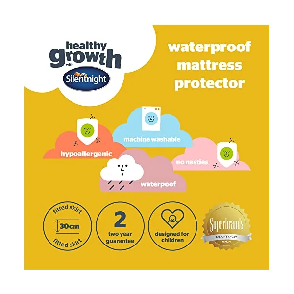 Silentnight Healthy Growth Waterproof Mattress Protector - Deep 30cm Quiet Waterproof Mattress Pad with Fitted Skirt and Soft Touch Cover - Hypoallergenic, Single, White