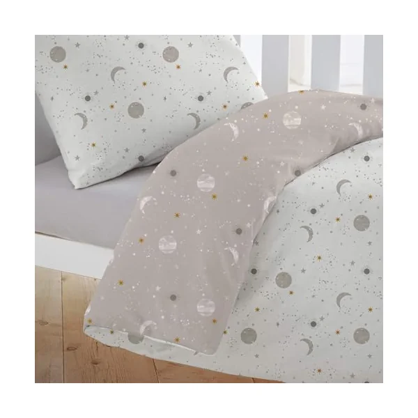 Silentnight Safe Nights Cot Bed Duvet Set - Breathable 100% Cotton Jersey - Super Soft Kind to Skin - Duvet Cover & Pillowcase for Toodler Child Junior Quilt - 150x120cm - Hypoallergenic, Celestial