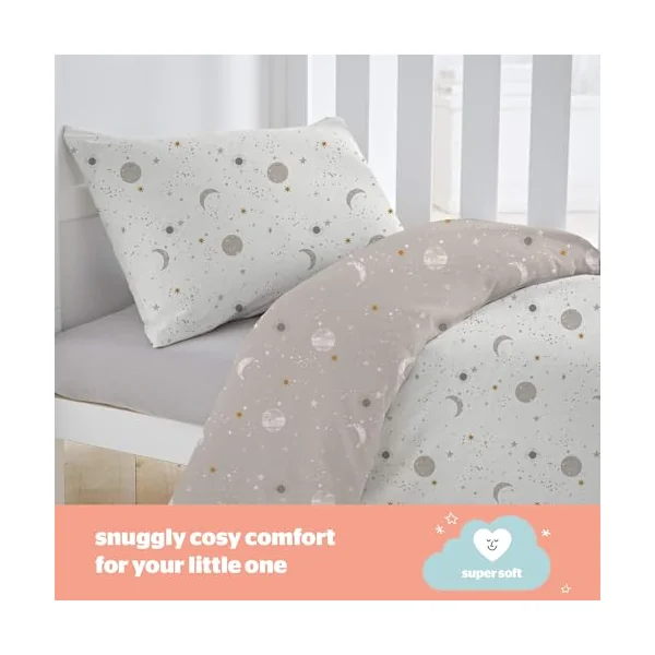 Silentnight Safe Nights Cot Bed Duvet Set - Breathable 100% Cotton Jersey - Super Soft Kind to Skin - Duvet Cover & Pillowcase for Toodler Child Junior Quilt - 150x120cm - Hypoallergenic, Celestial