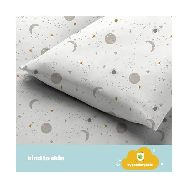 Silentnight Safe Nights Cot Bed Duvet Set - Breathable 100% Cotton Jersey - Super Soft Kind to Skin - Duvet Cover & Pillowcase for Toodler Child Junior Quilt - 150x120cm - Hypoallergenic, Celestial