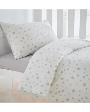 Silentnight Safe Nights Cot Bed Duvet Set - Breathable 100% Cotton Jersey - Super Soft Kind to Skin - Duvet Cover & Pillowcase for Toodler Child Junior Quilt - 150x120cm - Hypoallergenic, Grey Stars