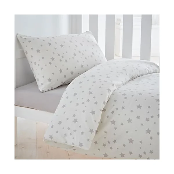 Silentnight Safe Nights Cot Bed Duvet Set - Breathable 100% Cotton Jersey - Super Soft Kind to Skin - Duvet Cover & Pillowcase for Toodler Child Junior Quilt - 150x120cm - Hypoallergenic, Grey Stars