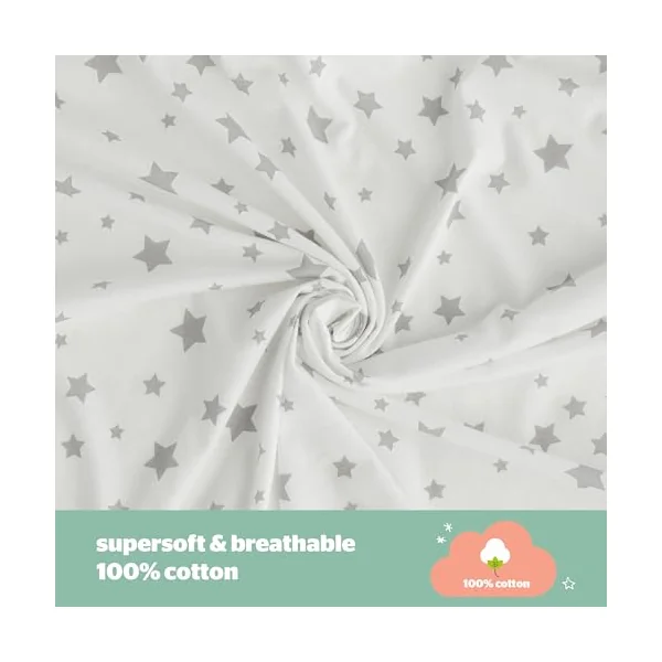 Silentnight Safe Nights Cot Bed Duvet Set - Breathable 100% Cotton Jersey - Super Soft Kind to Skin - Duvet Cover & Pillowcase for Toodler Child Junior Quilt - 150x120cm - Hypoallergenic, Grey Stars
