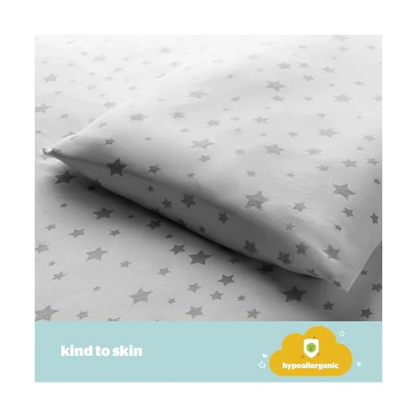 Silentnight Safe Nights Cot Bed Duvet Set - Breathable 100% Cotton Jersey - Super Soft Kind to Skin - Duvet Cover & Pillowcase for Toodler Child Junior Quilt - 150x120cm - Hypoallergenic, Grey Stars