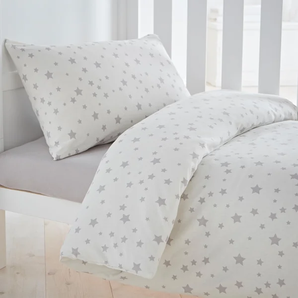 Silentnight Safe Nights Cot Bed Duvet Set - Breathable 100% Cotton Jersey - Super Soft Kind to Skin - Duvet Cover & Pillowcase for Toodler Child Junior Quilt - 150x120cm - Hypoallergenic, Grey Stars