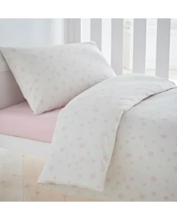 Silentnight Safe Nights Cot Bed Duvet Set - Breathable 100% Cotton Jersey - Super Soft Kind to Skin - Duvet Cover & Pillowcase for Toodler Child Junior Quilt - 150x120cm - Hypoallergenic, Pink Stars