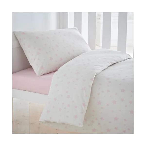 Silentnight Safe Nights Cot Bed Duvet Set - Breathable 100% Cotton Jersey - Super Soft Kind to Skin - Duvet Cover & Pillowcase for Toodler Child Junior Quilt - 150x120cm - Hypoallergenic, Pink Stars