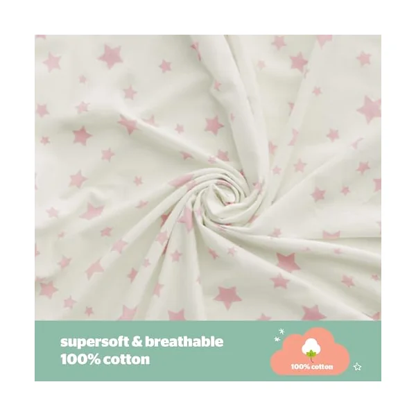 Silentnight Safe Nights Cot Bed Duvet Set - Breathable 100% Cotton Jersey - Super Soft Kind to Skin - Duvet Cover & Pillowcase for Toodler Child Junior Quilt - 150x120cm - Hypoallergenic, Pink Stars