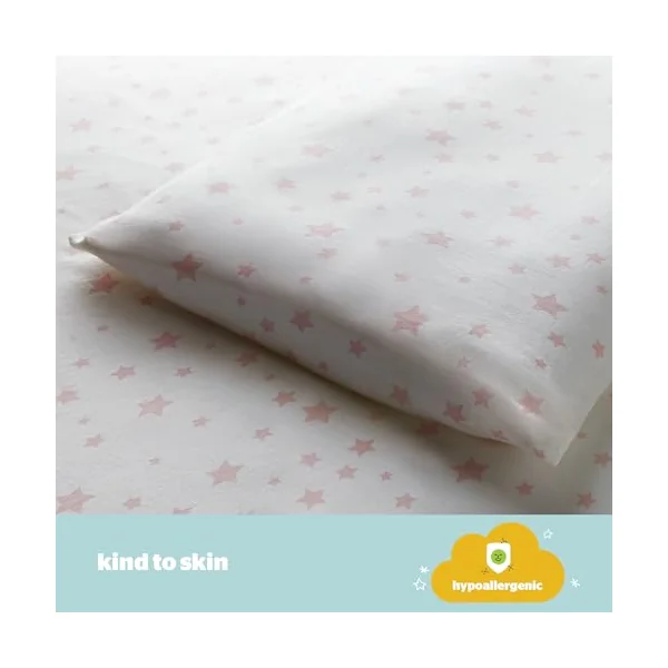 Silentnight Safe Nights Cot Bed Duvet Set - Breathable 100% Cotton Jersey - Super Soft Kind to Skin - Duvet Cover & Pillowcase for Toodler Child Junior Quilt - 150x120cm - Hypoallergenic, Pink Stars