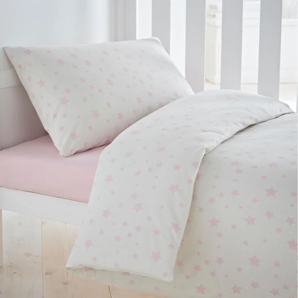Silentnight Safe Nights Cot Bed Duvet Set - Breathable 100% Cotton Jersey - Super Soft Kind to Skin - Duvet Cover & Pillowcase for Toodler Child Junior Quilt - 150x120cm - Hypoallergenic, Pink Stars