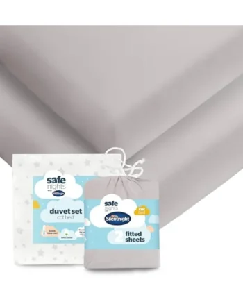 Silentnight Safe Nights Cot Bed Duvet Set & Fitted Sheet - Breathable 100% Cotton Jersey - Super Soft Kind to Skin - Bed Set Cover with Pillowcase for Toodler Child Junior Quilt - Grey Star, Grey