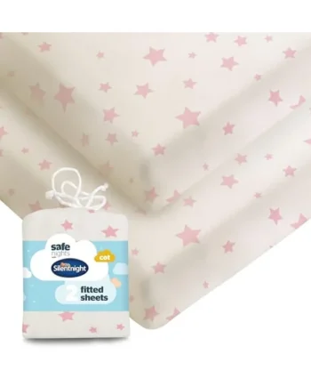 Silentnight Safe Nights Fitted Sheet - Cot Mattress - Breathable 100% Cotton Jersey - Super Soft Kind to Baby Skin - 120x60cm - Secure Fit with Elasticated Corners - 2 Pack, Pink Stars