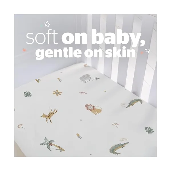 Silentnight Safe Nights Fitted Sheet - Cot Mattress - Breathable 100% Cotton Jersey - Super Soft Kind to Baby Skin - Secure Fit with Elasticated Corners - 2 Pack, Cot, Safari