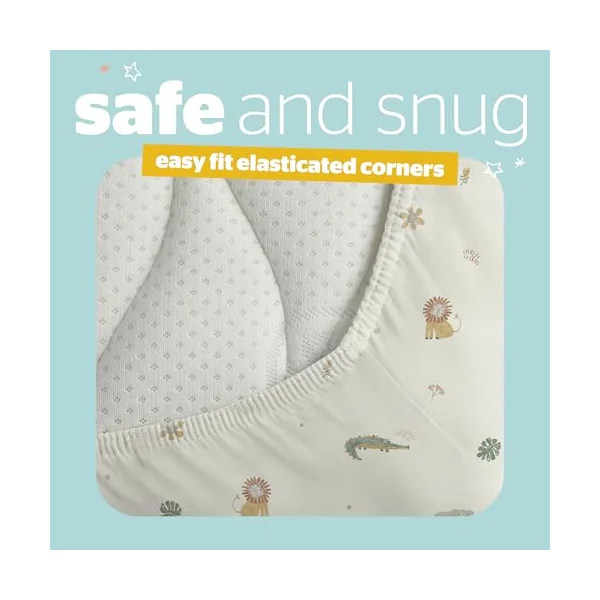 Silentnight Safe Nights Fitted Sheet - Cot Mattress - Breathable 100% Cotton Jersey - Super Soft Kind to Baby Skin - Secure Fit with Elasticated Corners - 2 Pack, Cot, Safari