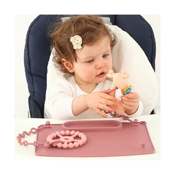 Silicone Baby Feeding Plate with Strap, Anti-Slip Toddler Placemat for Kids Dinner Tablemats Food Grade Baby Silicone Placemat with Strap