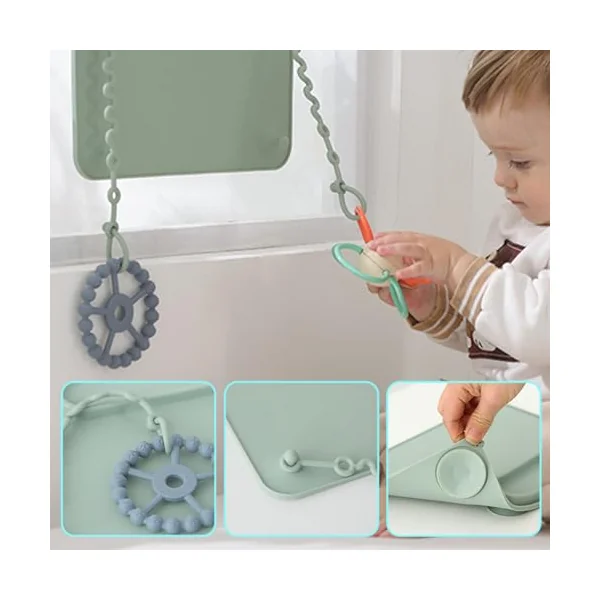 Silicone Baby Feeding Plate with Strap, Anti-Slip Toddler Placemat for Kids Dinner Tablemats Food Grade Baby Silicone Placemat with Strap