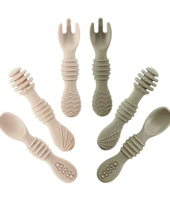 Silicone Baby Spoons & Fork Feeding Set (6 Pack) | BPA Free Fist Stage Silicone Self Feeding Utensils for Infant Baby Led Weaning Ages 6 + Months