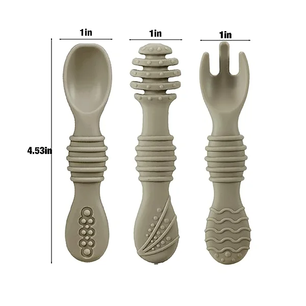 Silicone Baby Spoons & Fork Feeding Set (6 Pack) | BPA Free Fist Stage Silicone Self Feeding Utensils for Infant Baby Led Weaning Ages 6 + Months