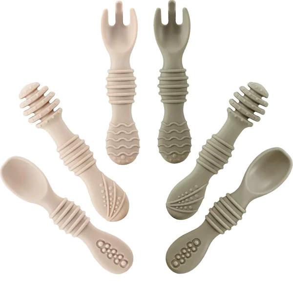 Silicone Baby Spoons & Fork Feeding Set (6 Pack) | BPA Free Fist Stage Silicone Self Feeding Utensils for Infant Baby Led Weaning Ages 6 + Months