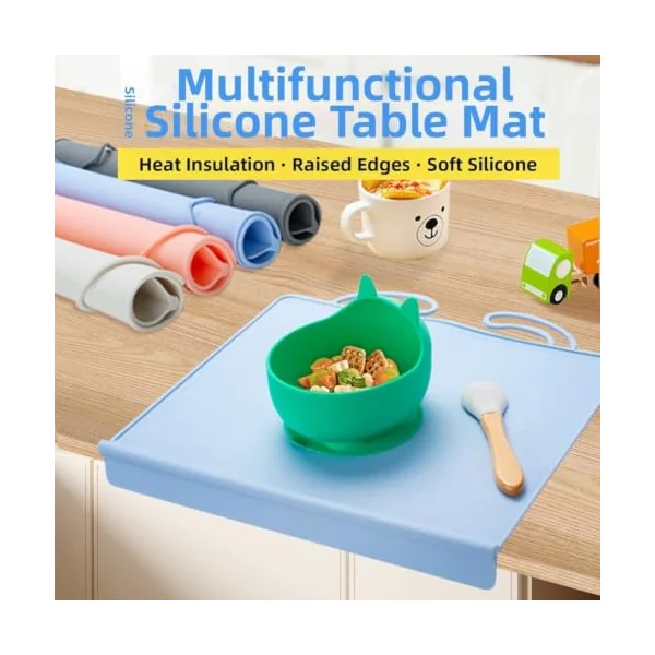 Silicone Placemat for Baby & Pets - Extra Large 61cm Heat Resistant Non Slip Feeding Mat with Raised Edges - Waterproof Splat Mat for High Chair Floor Protection Travel(Pink)