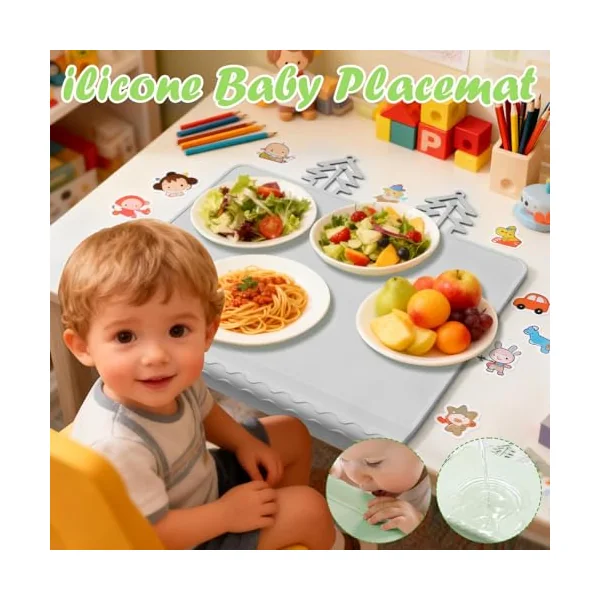 Silicone Placemat Washable Non-Slip Placemat | Silicone Table Mat with Anti-Collision Edge for Kids Table Food Eating Dining Feeding
