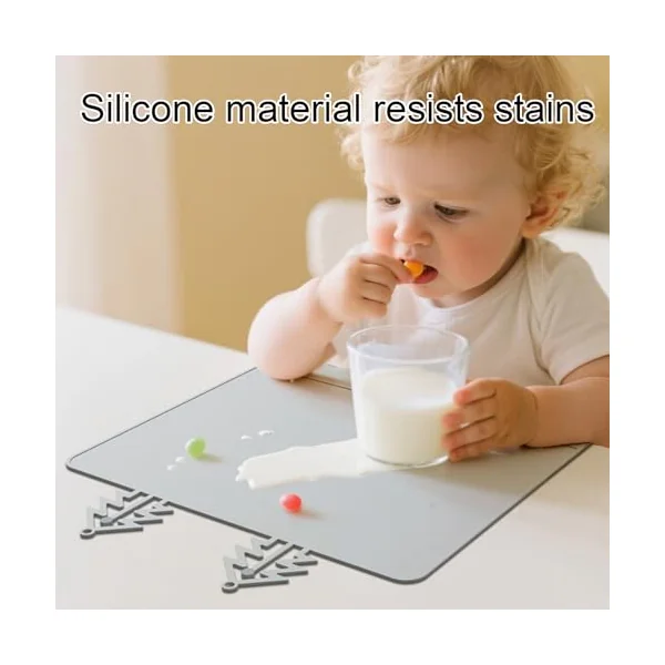 Silicone Placemat Washable Non-Slip Placemat | Silicone Table Mat with Anti-Collision Edge for Kids Table Food Eating Dining Feeding