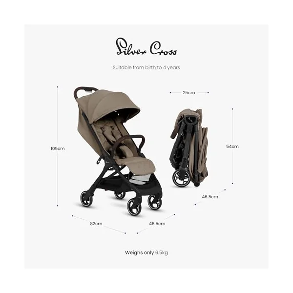 Silver Cross Clic 2 Compact Stroller & Travel Bag, Birth to 22kg, Cobble | For Life on the Go, Our Lightweight, Compact Everyday Stroller, One-Hand, Self-Standing Fold, Travel Bag Included