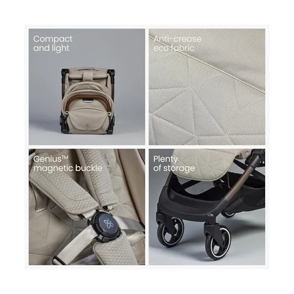 Silver Cross Clic 2 Compact Stroller & Travel Bag, Birth to 22kg, Latte | For Life on the Go, Our Lightweight, Compact Everyday Stroller, One-Hand, Self-Standing Fold, Travel Bag Included
