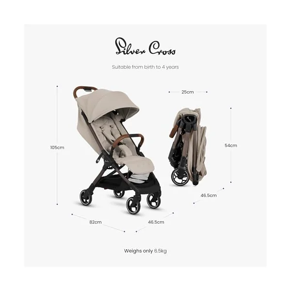 Silver Cross Clic 2 Compact Stroller & Travel Bag, Birth to 22kg, Latte | For Life on the Go, Our Lightweight, Compact Everyday Stroller, One-Hand, Self-Standing Fold, Travel Bag Included