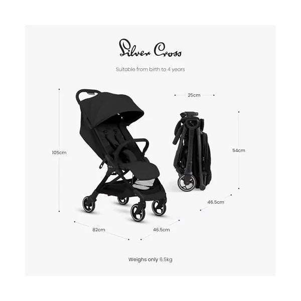Silver Cross Clic 2 Compact Stroller & Travel Bag, Birth to 22kg, Space | For Life on the Go, Our Lightweight, Compact Everyday Stroller, One-Hand, Self-Standing Fold, Travel Bag Included